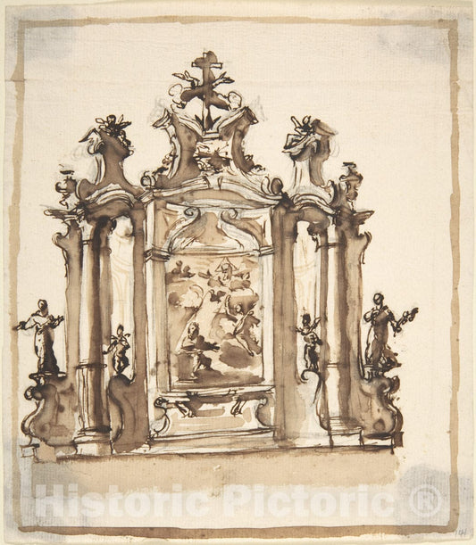 Art Print : Italian, Piedmontese, 18th Century - Design for an Altar with The Annunciation in The Central Panel : Vintage Wall Art
