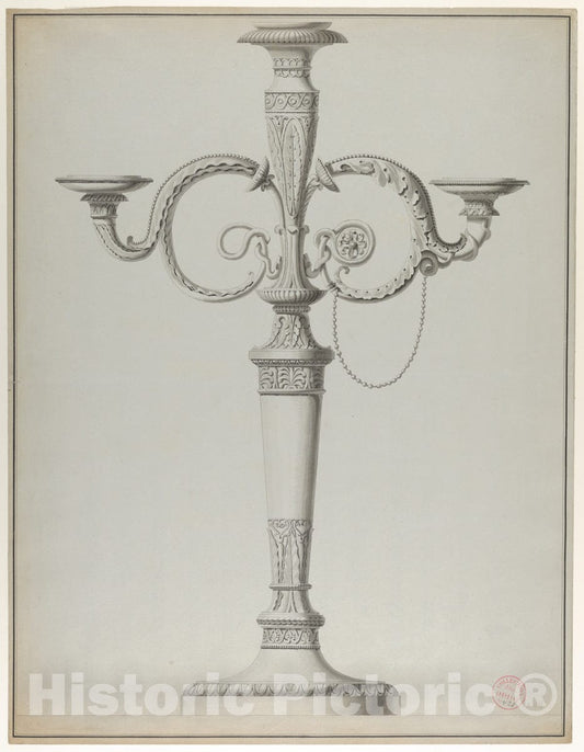 Art Print : Workshop of Henri Auguste - Candelabrum with Alternative Designs for The Arms : Vintage Wall Art
