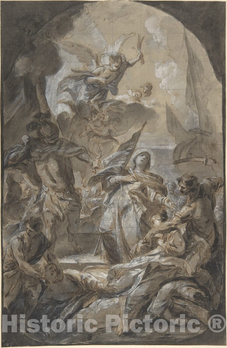 Art Print : Italian, Roman-Bolognese, 17th Century - Martyrdom of Saint Ursula? Saint Paula? : Vintage Wall Art