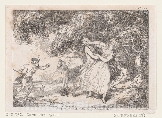Art Print : Joseph Hastens to Rescue Fanny from Imminent Danger - Artist: Thomas Rowlandson - Created: 1792 : Vintage Wall Art