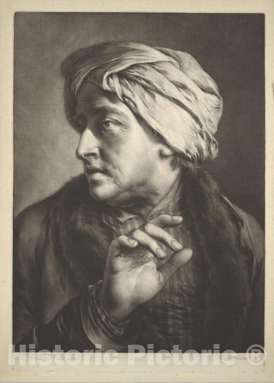 Art Print : Thomas Frye - Head of a Man Wearing a Turban (from Life-Sized Heads, First Series) : Vintage Wall Art