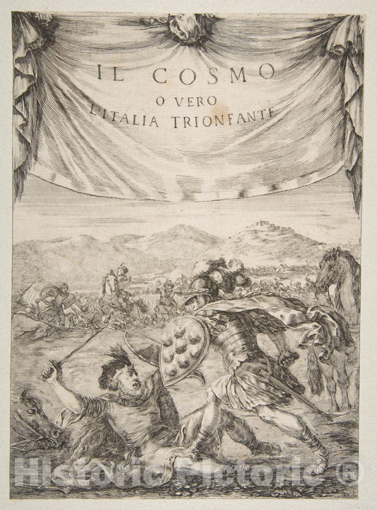 Art Print : Etched by Stefano Della Bella - Frontispiece for Il Cosmo : Vintage Wall Art