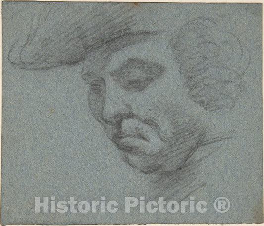 Art Print : Charles Nicolas Cochin II - Head of Man Facing Left : Vintage Wall Art