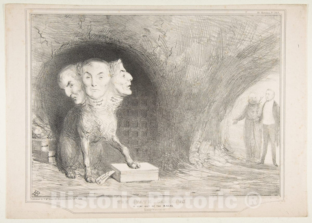 Art Print : John Doyle - The State Cerberus, A Leaf Out of The Ænead, Freely Translated : Vintage Wall Art
