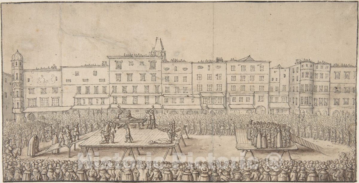 Art Print : Anonymous - an Execution of Seven Boores Rebels in Lintz, June 16, 1636 : Vintage Wall Art