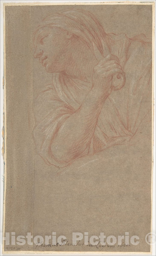 Art Print : Thomas Blanchet - Half Figure of a Woman : Vintage Wall Art