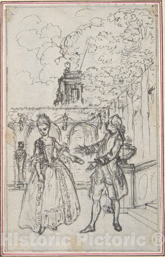 Art Print : Hubert François Gravelot - Design for a Scene in de Laujon's L'Amoureux de Quinze ans, ou la Double-Fête. 2 : Vintage Wall Art