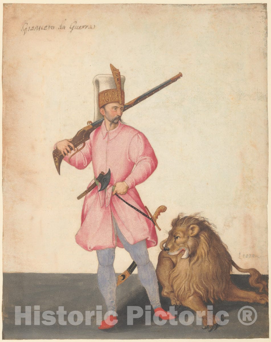 Art Print : Jacopo Ligozzi - A Janissary of War with a Lion : Vintage Wall Art
