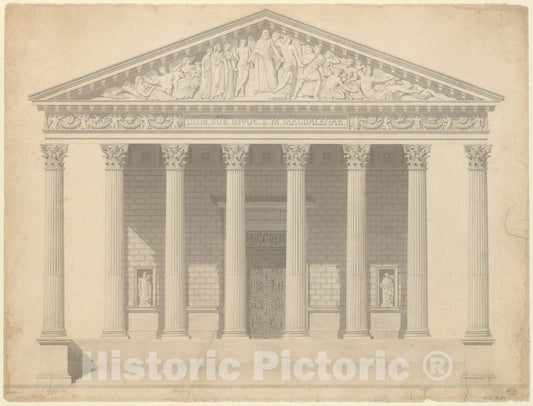 Art Print : Jean-Arnould Léveil - Façade of The Madeleine, Paris : Vintage Wall Art