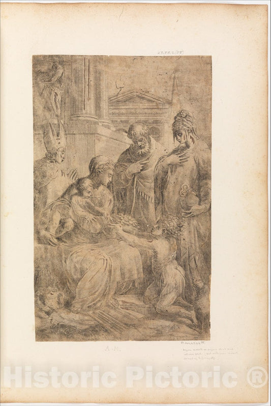 Art Print : Pierre Jean Mariette - Holy Family with Saints : Vintage Wall Art