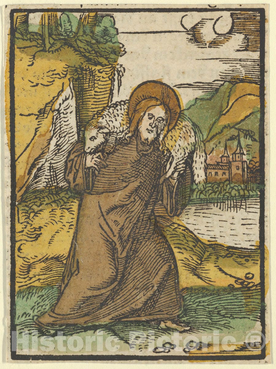 Art Print : Hans Schäufelein - Christ as Good Shepherd, from Das Plenarium : Vintage Wall Art