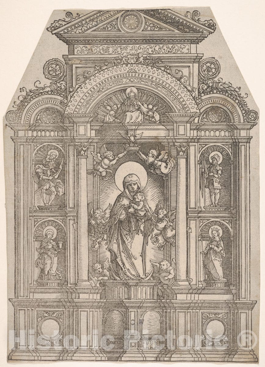 Art Print : Altarpiece with The Beautiful Virgin of Regensburg and Saints Christopher, Mary Magdalen - Artist: Albrecht Altdorfer - Created: : Vintage Wall Art