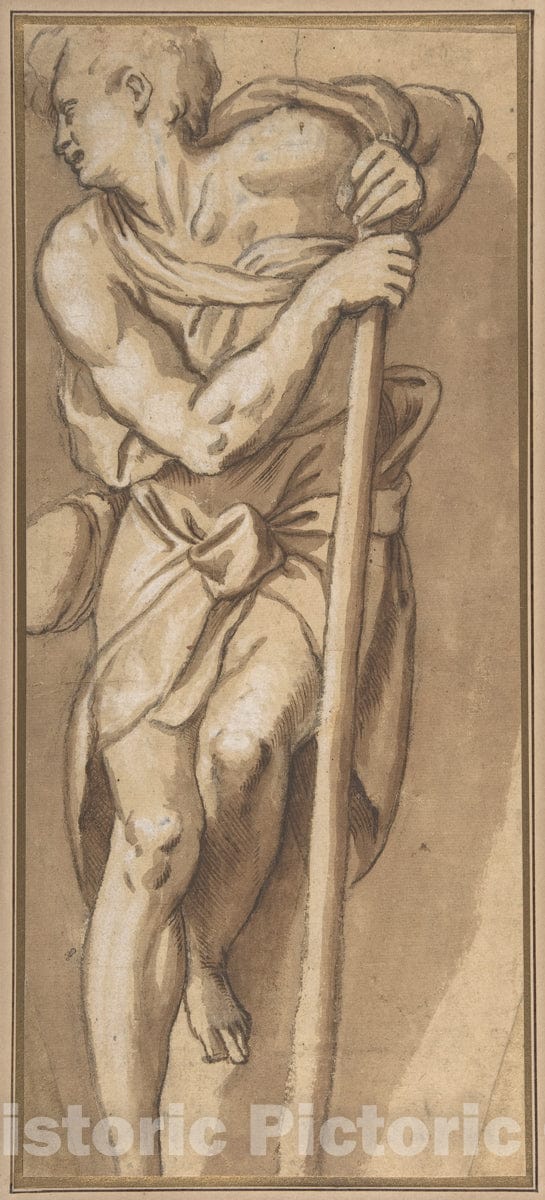 Art Print : Paolo Farinati - A Man Resting on a Staff : Vintage Wall Art