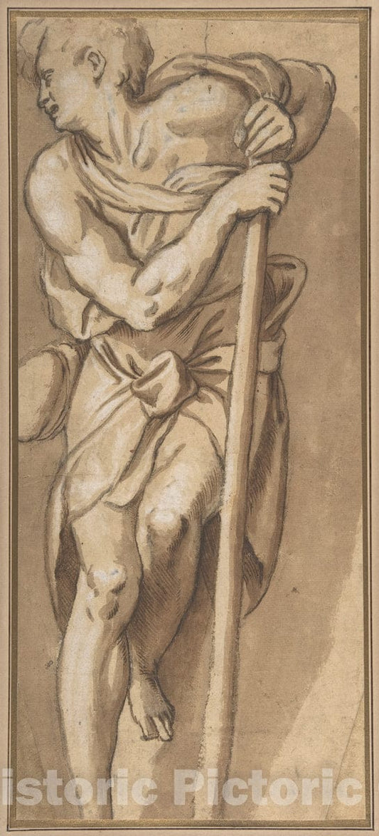 Art Print : Paolo Farinati - A Man Resting on a Staff : Vintage Wall Art