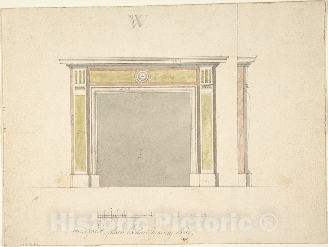 Art Print : Sir William Chambers - Design for a Chimneypiece 7 : Vintage Wall Art