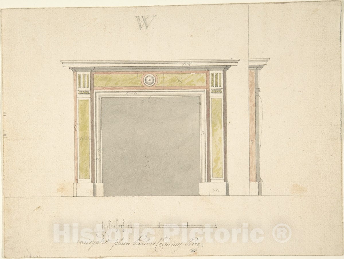 Art Print : Sir William Chambers - Design for a Chimneypiece 7 : Vintage Wall Art