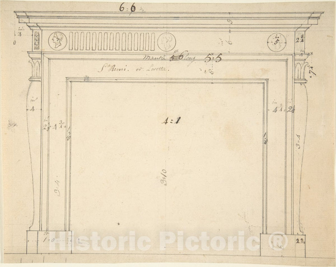 Art Print : Sir William Chambers - Design for a Chimneypiece 13 : Vintage Wall Art