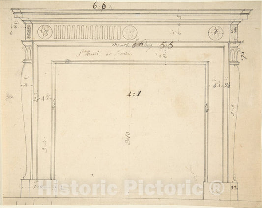 Art Print : Sir William Chambers - Design for a Chimneypiece 13 : Vintage Wall Art