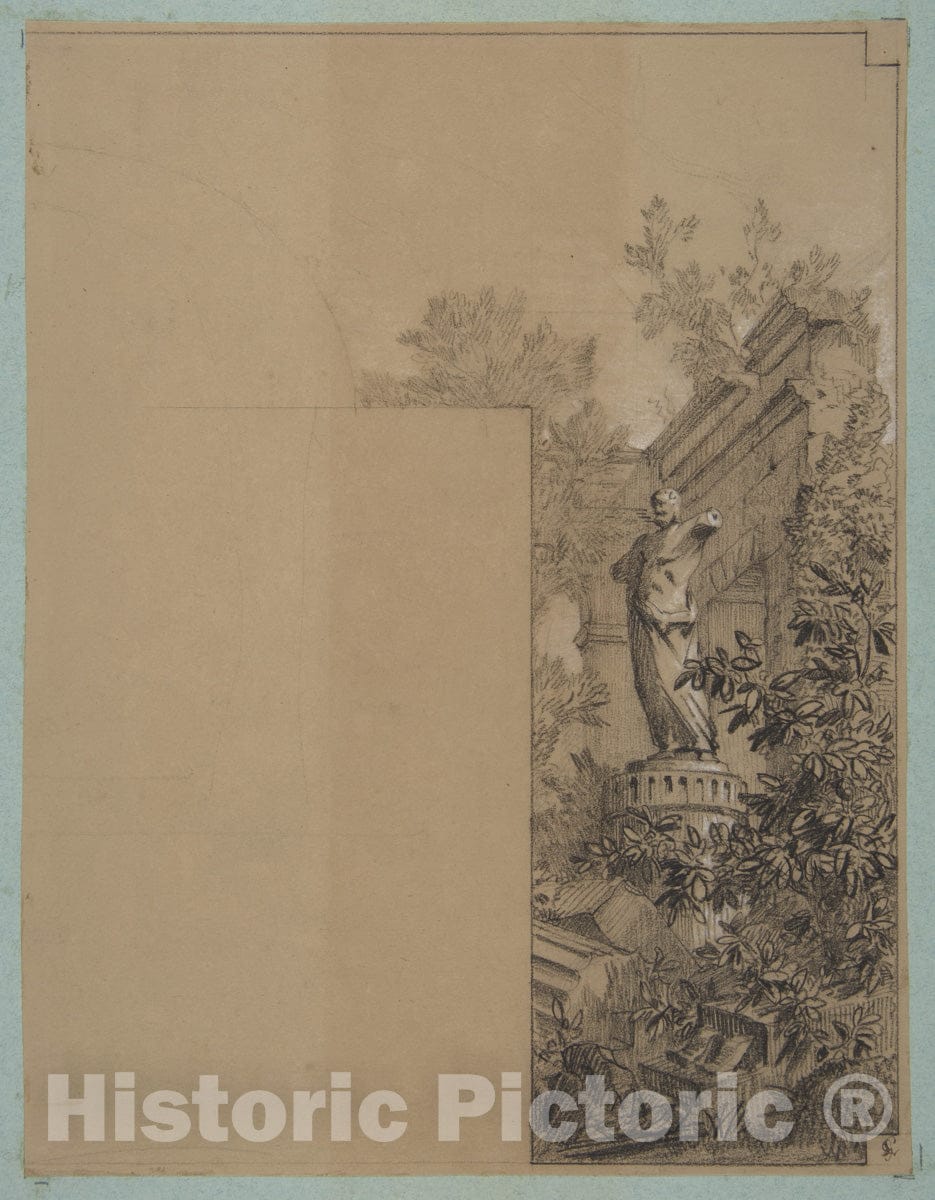 Art Print : Jules-Edmond-Charles Lachaise - Design for Mural Decoration Surrounding a Door: Landscape with Classical Ruins 2 : Vintage Wall Art