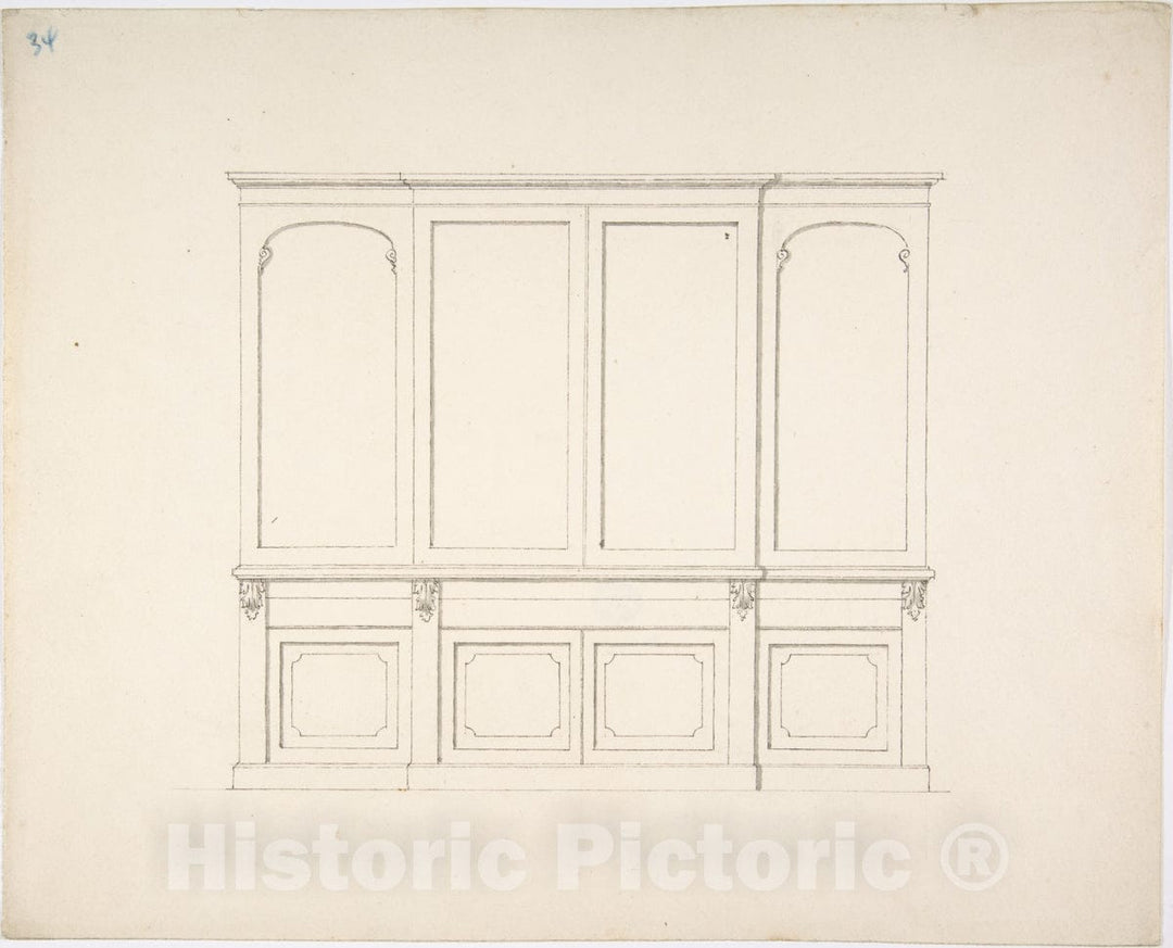 Art Print : British, 19th Century - Design for a Cabinet : Vintage Wall Art