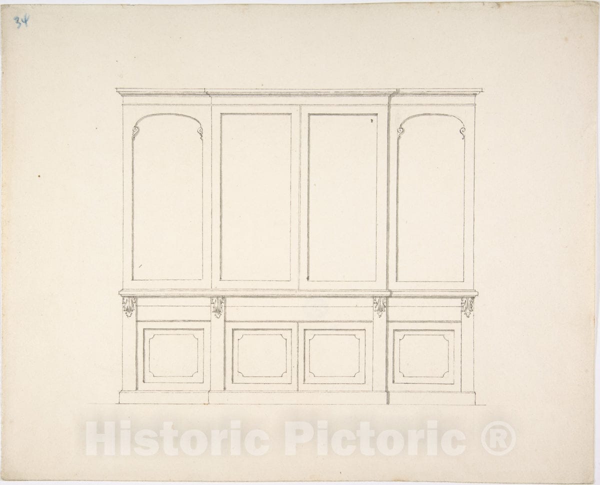 Art Print : British, 19th Century - Design for a Cabinet : Vintage Wall Art