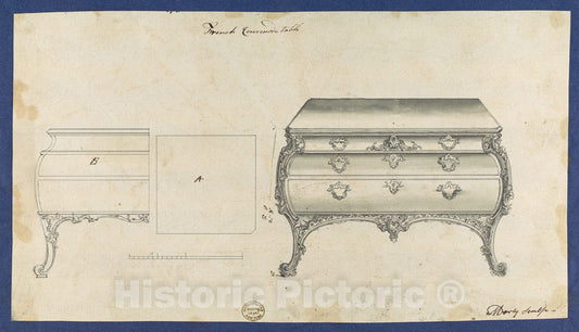 Art Print : Thomas Chippendale - French Commode Table, from Chippendale Drawings, Vol. II 1 : Vintage Wall Art