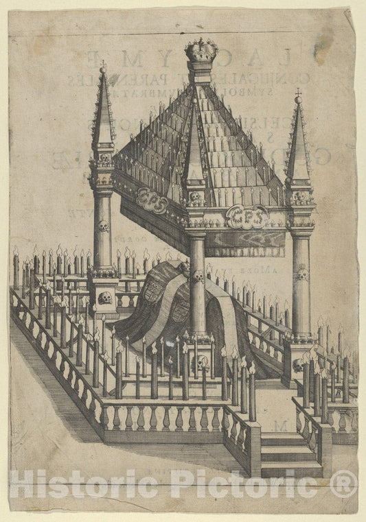 Art Print : Anonymous, German, 17th Century - Catafalque for Prince Gottfried Maria Ignaz, Frontispiece to 'Lacrymae Conjugales et Parentales. ' : Vintage Wall Art