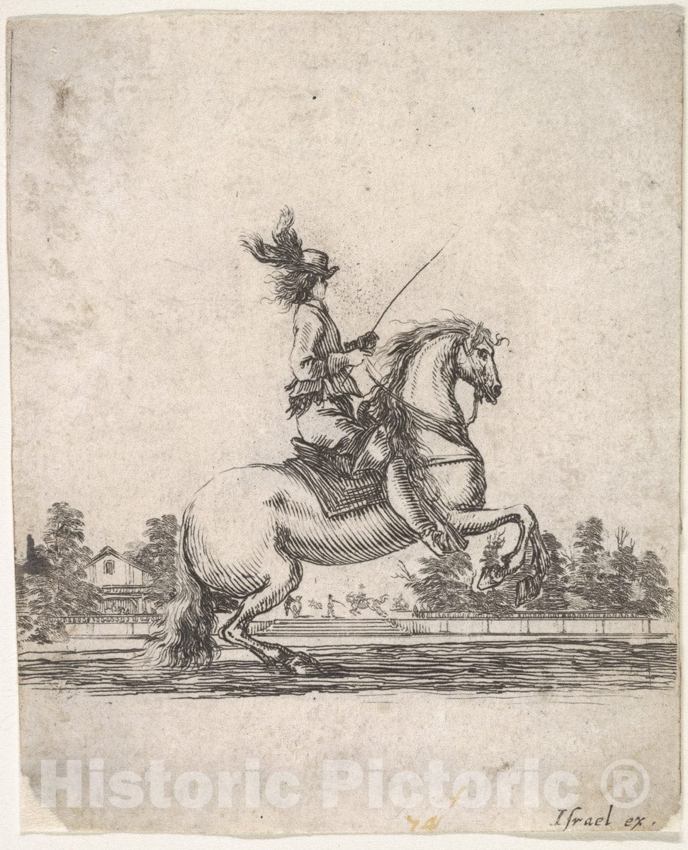 Art Print : A Horseman ATOP a Rearing Horse - Artist: Stefano Della Bella - Created: c1642 2 : Vintage Wall Art