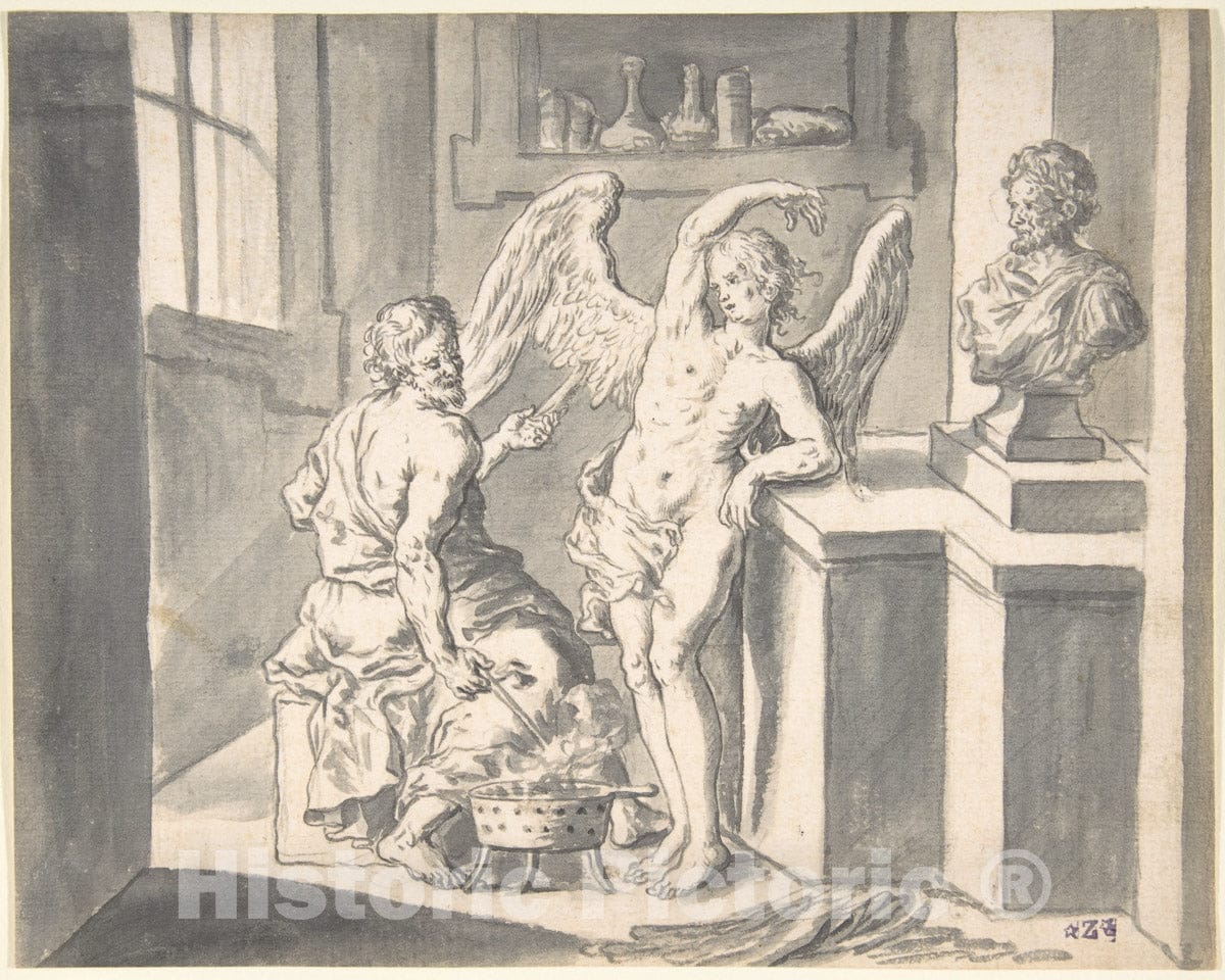 Art Print : Franz Xaver Wagenschön - Daedalus Forming The Wings of Icarus Out of Wax : Vintage Wall Art