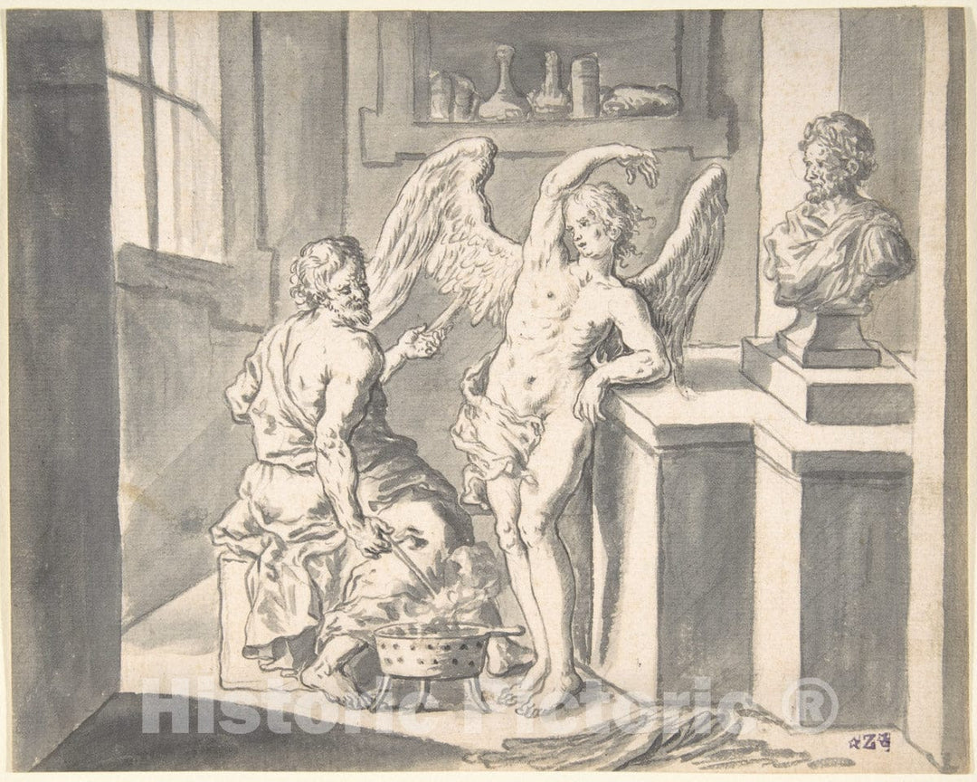 Art Print : Franz Xaver Wagenschön - Daedalus Forming The Wings of Icarus Out of Wax : Vintage Wall Art