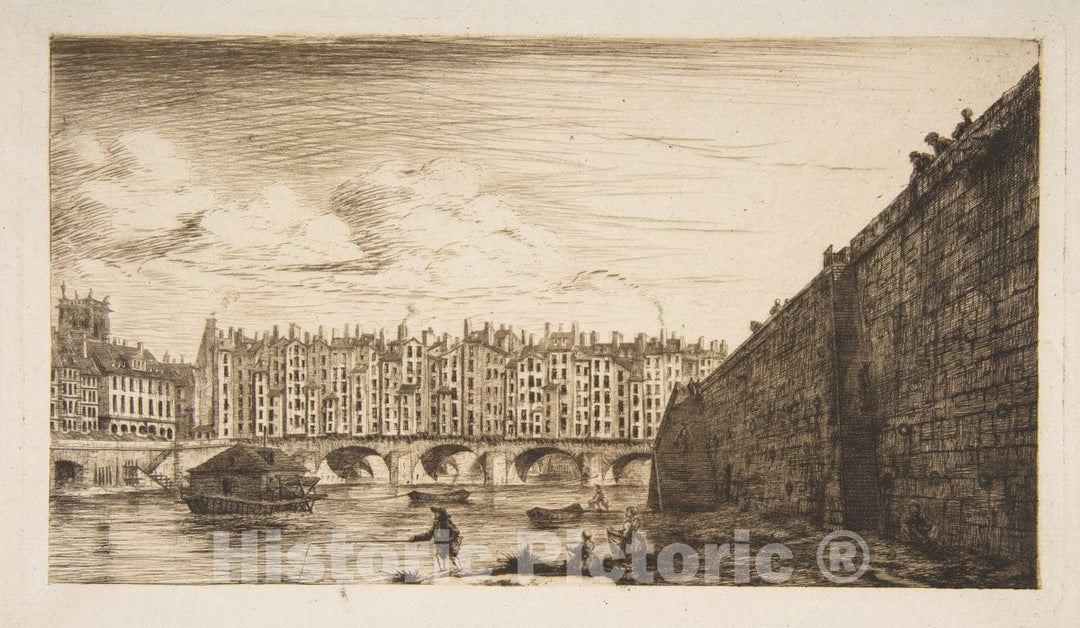 Art Print : Charles Meryon - Le Pont-au-Change, vers 1784 (Pont-au-Change, Paris, c1784, After Nicolle) : Vintage Wall Art