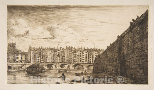 Art Print : Charles Meryon - Le Pont-au-Change, vers 1784 (Pont-au-Change, Paris, c1784, After Nicolle) : Vintage Wall Art