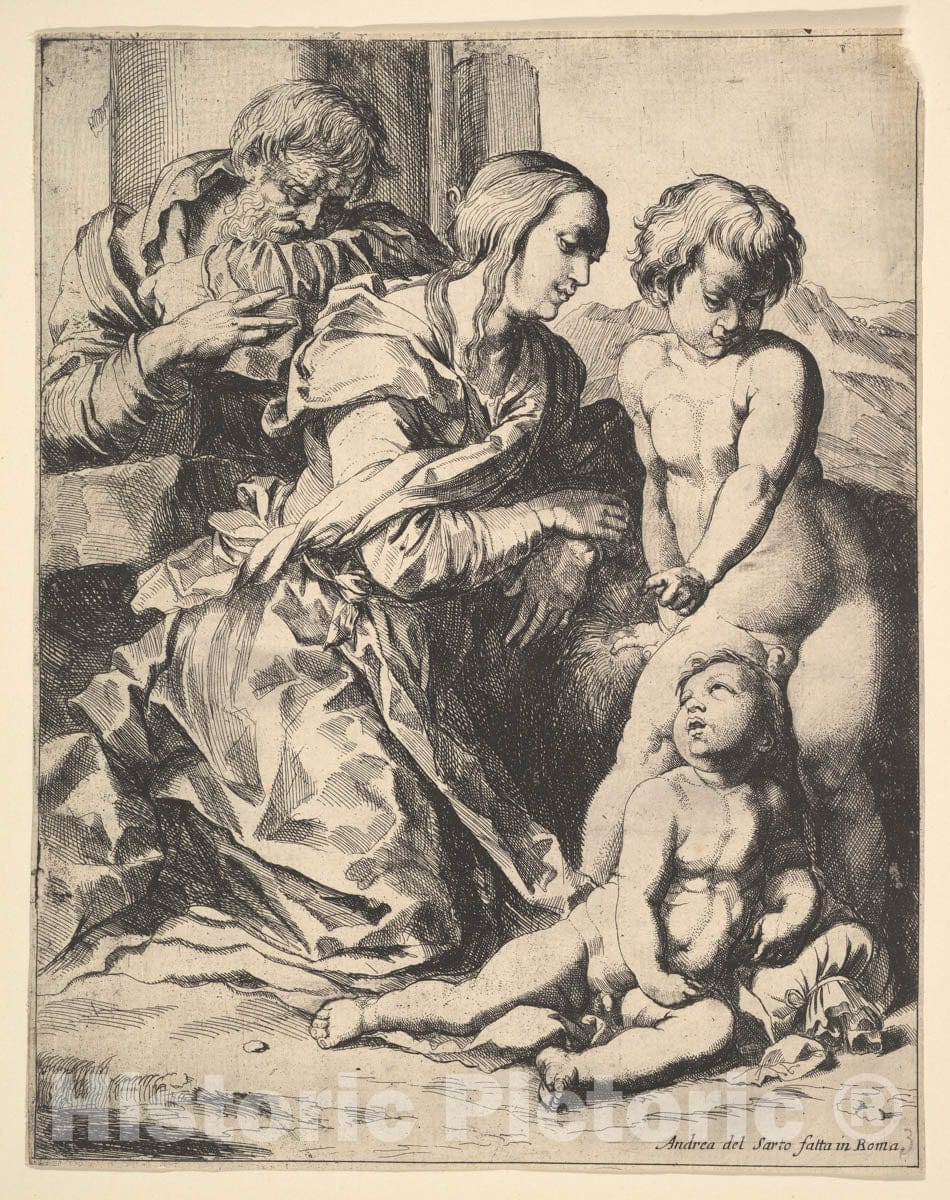 Art Print : Pierre Brebiette - Virgin Kneeling Before Christ : Vintage Wall Art