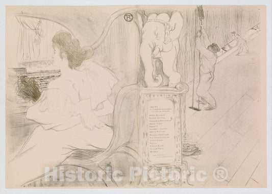 Art Print : Henri de Toulouse-Lautrec - at The Curtain (Au Rideau) : Vintage Wall Art
