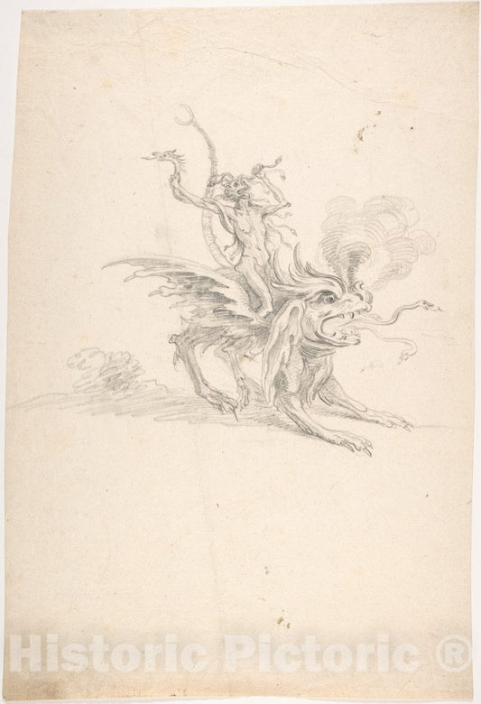 Art Print : Cornelis Saftleven - A Fury Riding on a Monster : Vintage Wall Art