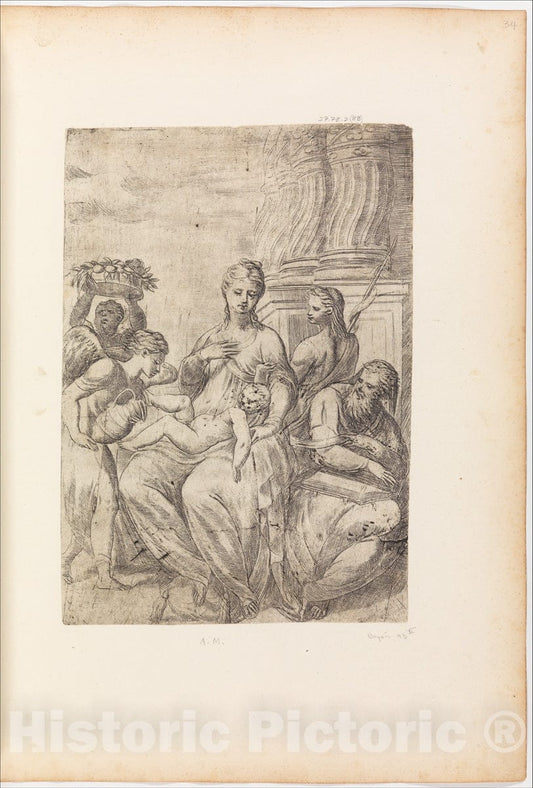 Art Print : Andrea Schiavone (Andrea Meldola) - Holy Family with St. John The Baptist and Angels : Vintage Wall Art