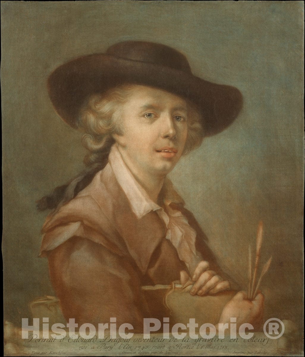 Art Print : Carlo Lasinio - Portrait of Edouard Gautier-Dagoty : Vintage Wall Art
