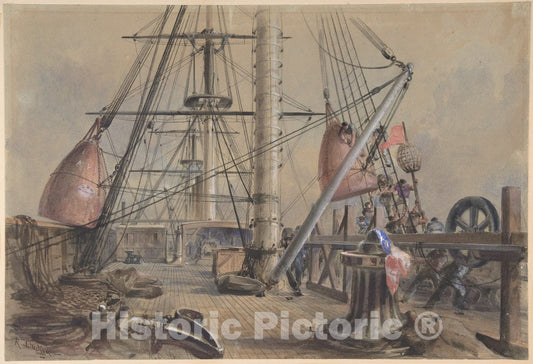 Art Print : Robert Charles Dudley - Getting Out One of The Great Buoys: The Deck of The Great Eastern Looking from The Forecastle : Vintage Wall Art