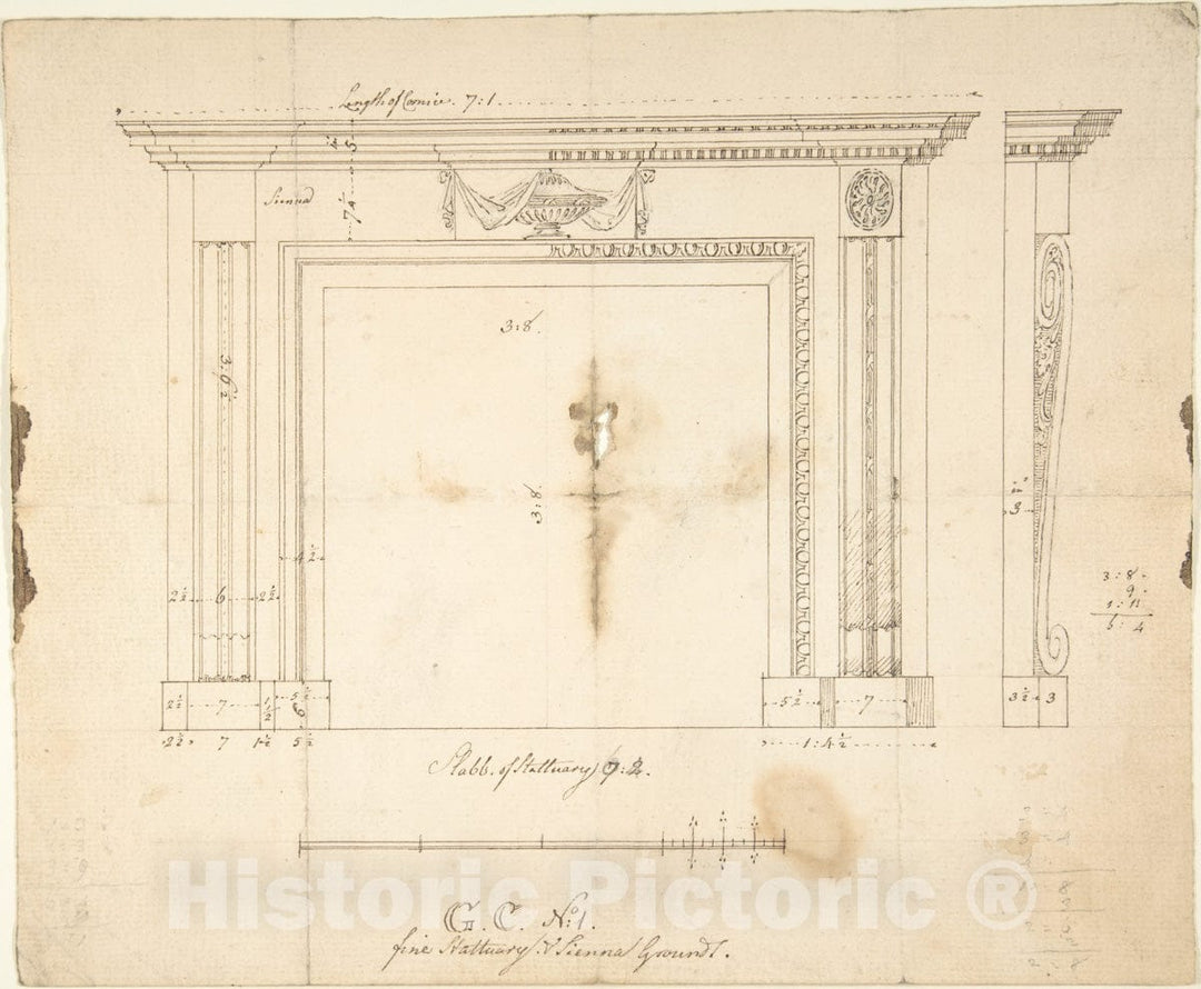 Art Print : Sir William Chambers - Design for a Chimneypiece - 423609 : Vintage Wall Art
