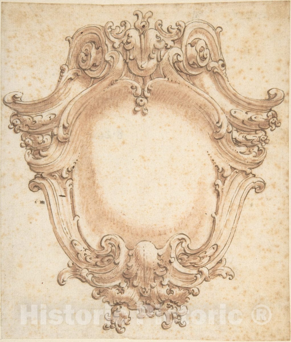 Art Print : Italian, 17th or 18th Century - Design for a Cartouche : Vintage Wall Art