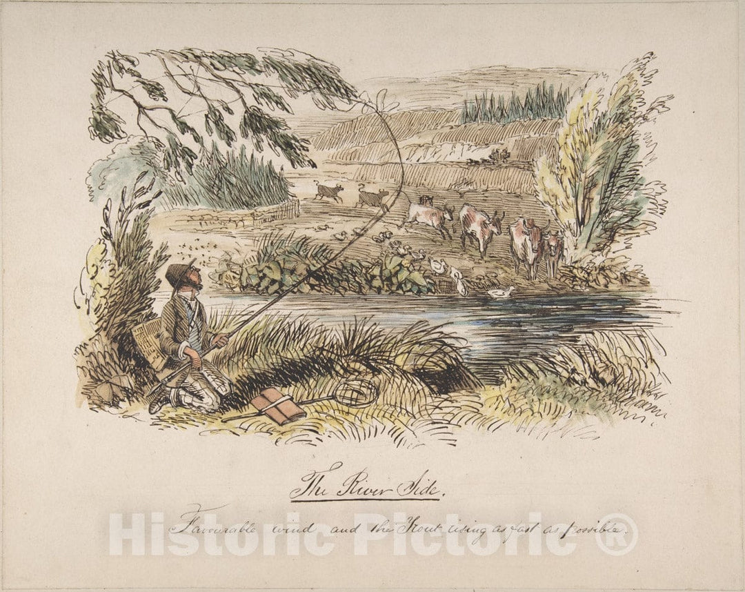 Art Print : John Leech - The Riverside, Favourable Wind and The Trout Rising as Fast as Possible : Vintage Wall Art