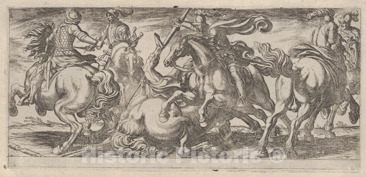 Art Print : Antonio Tempesta - Six Cavalrymen in Combat, from Battle Scenes I : Vintage Wall Art