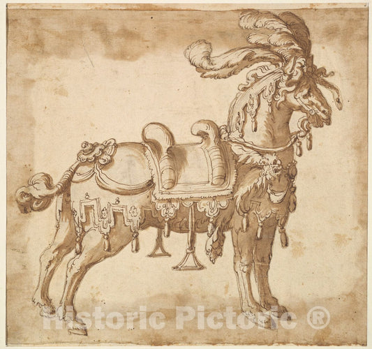 Art Print : Possibly by Baccio del Bianco - Horse Dressed Up for a Tournament or Ceremonial Entry : Vintage Wall Art