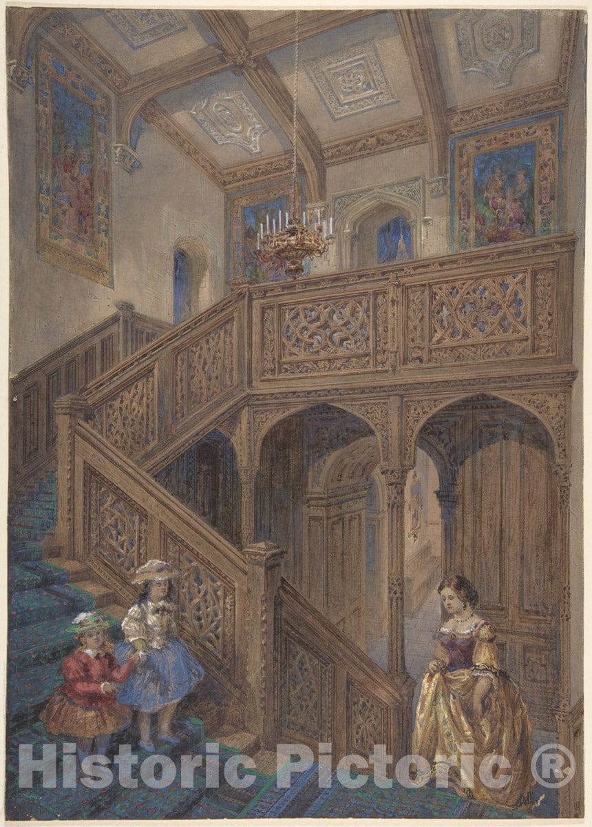 Art Print : Matthew Digby Wyatt - Design for a Jacobean-Style Staircase (Recto)