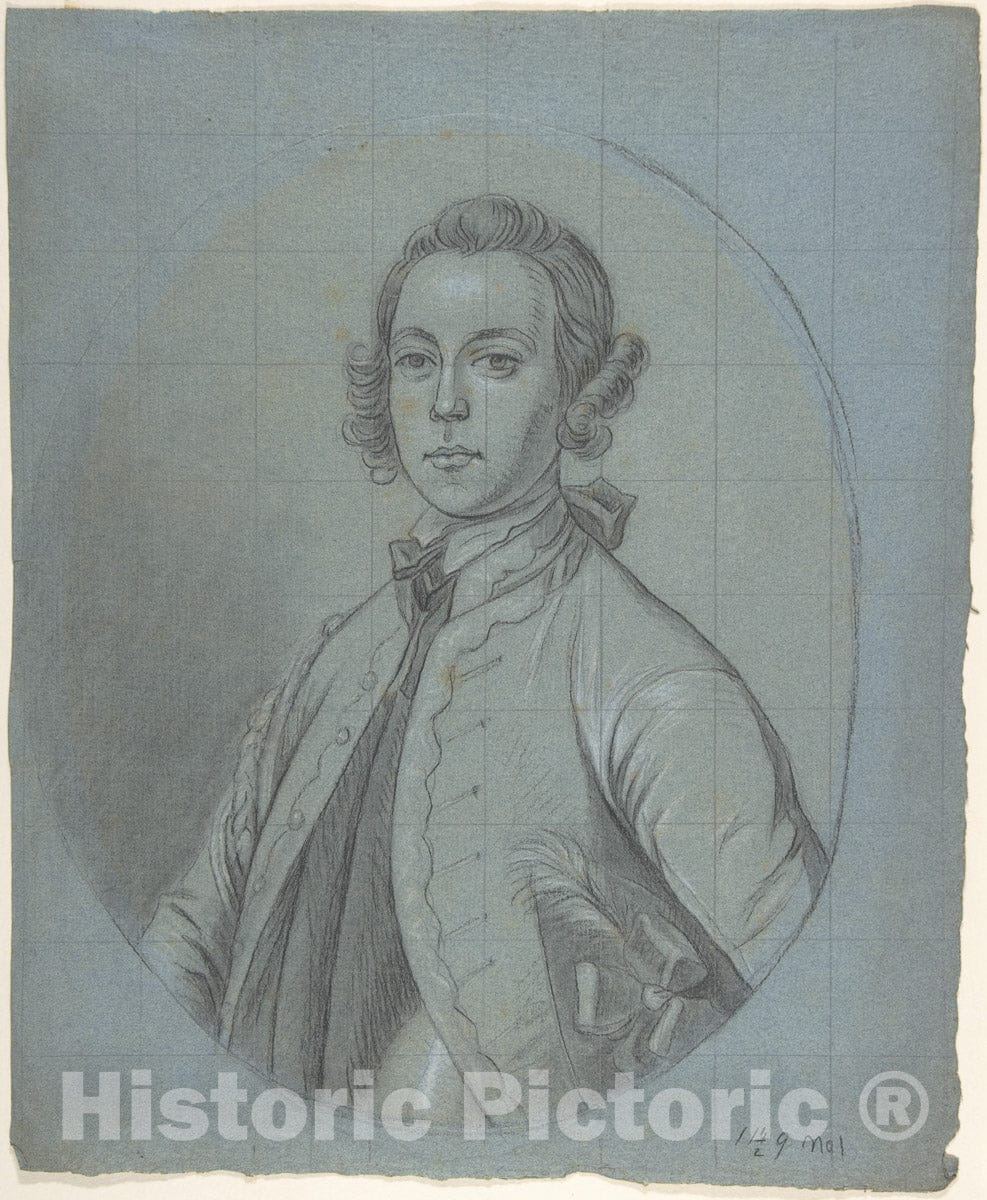Art Print : Circle of Joseph Van Aken - Oval, Bust-Length Portrait Study of a Young Man : Vintage Wall Art