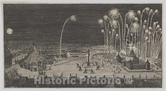 Art Print : Anonymous - Fireworks Display Celebrating The end of The Thirty Years War, Nuremberg : Vintage Wall Art