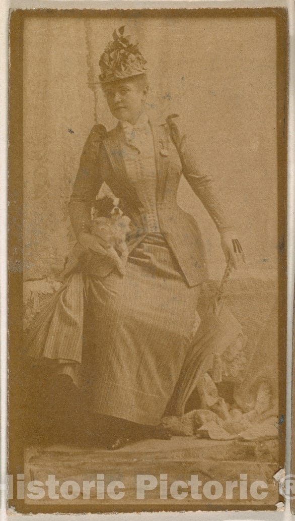 Photo Print : Actress Holding Dog and Parasol, from The Actresses Series (N664) Promoting Old Fashion Fine Cut Tobacco : Vintage Wall Art