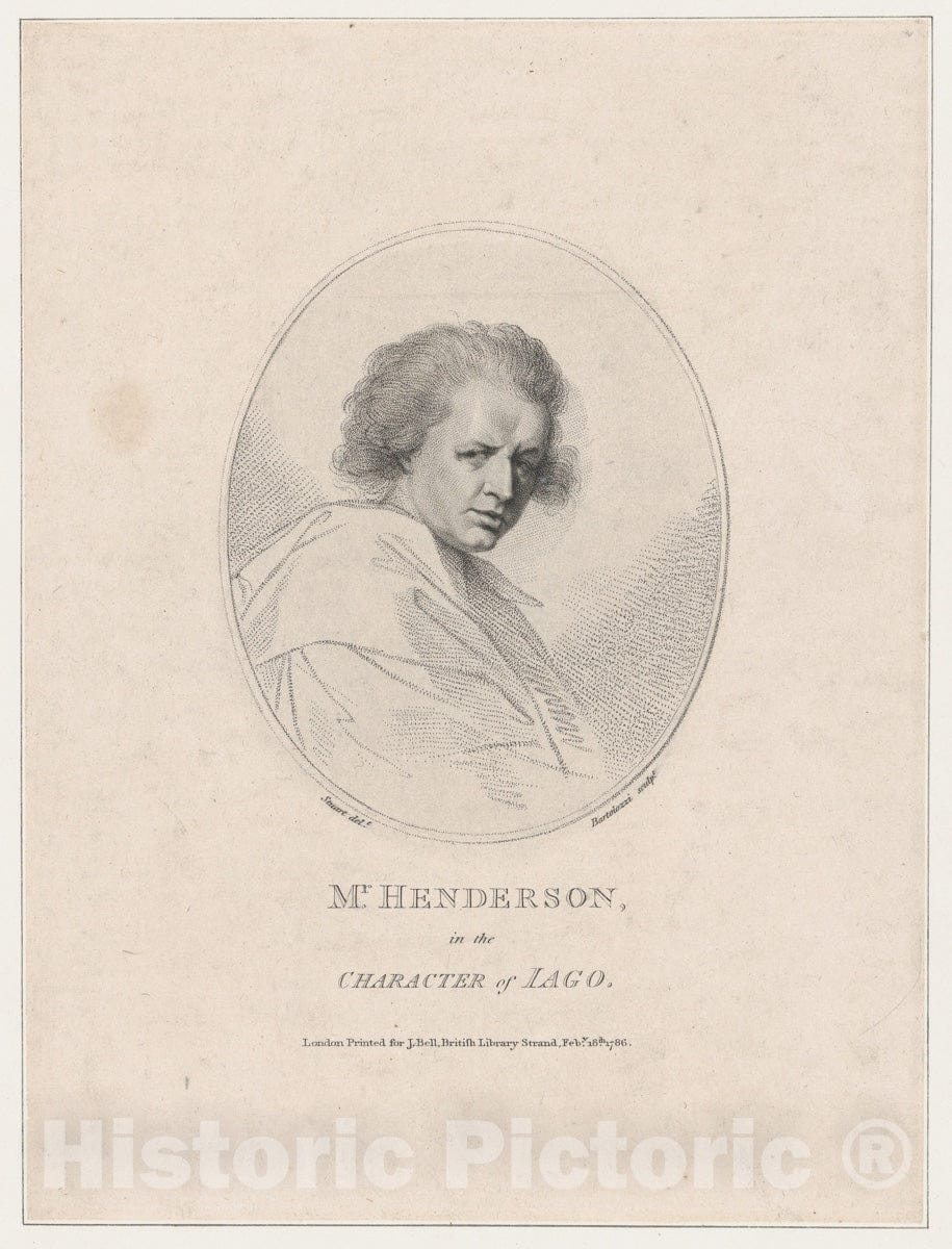 Art Print : Francesco Bartolozzi - John Henderson, in The Character of Iago (Shakespeare's Othello) : Vintage Wall Art