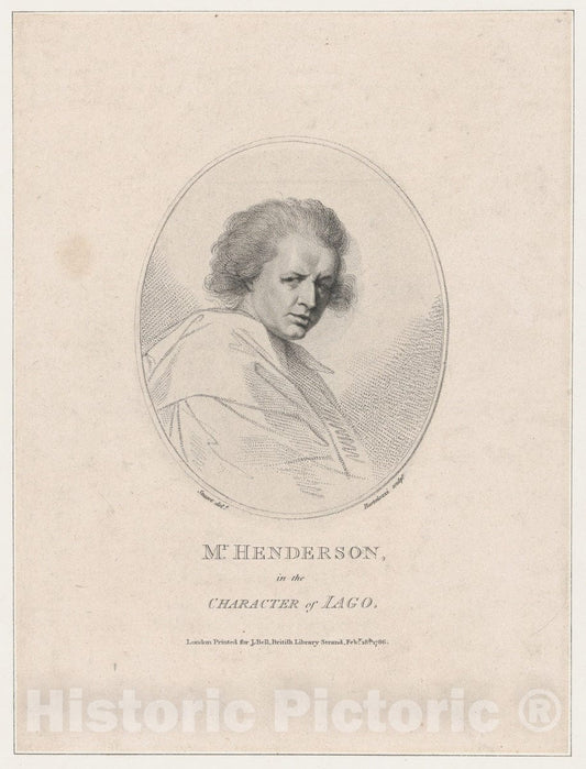 Art Print : Francesco Bartolozzi - John Henderson, in The Character of Iago (Shakespeare's Othello) : Vintage Wall Art