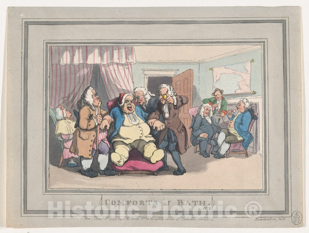 Art Print : Thomas Rowlandson - Comforts of Bath, Plate 1 : Vintage Wall Art